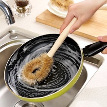 Cepillo limpiador de fibra de coco con mango largo de madera Natural, utensilio antiadherente para lavar platos y cuencos, utensilios de limpieza para el hogar 2024 - compra barato