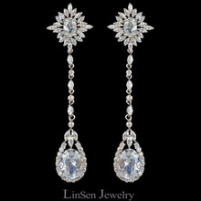 83mm (3.27 inch) white/green long dangle earring for women,high quality luxury AAA Cubic Zirconia party/wedding jewelry earring 2024 - buy cheap