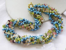 6Row 18 pulgadas olivino cristal Detritus azul perla collar AA 4-8 MM hermosa perla Multicolor joyería nuevo envío gratis FN1638 2024 - compra barato