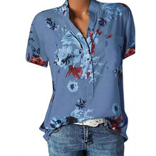 S-5XL Elegant Floral Print Blouse Women Short Sleeve Plus Size Loose V Neck Blouse Shirt Womens Tops and Blouses Blusas Mujer 2024 - buy cheap