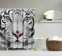 Cortina de baño con diseño de Arte de dibujos animados, visillo de ducha con diseño de animales de Tigre, Gato, impermeable, B1201 2024 - compra barato