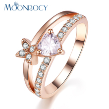 MOONROCY Free Shipping Cubic Zirconia Jewelry Wholesale Rose Gold Color Austrian Crystal Heart Wedding Ring for Women Gift 2024 - buy cheap