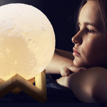 Lâmpada 3d lua luz noturna, recarregável, led, 2 cores, interruptor touch, quarto, estante, luminária, novidade, luz de lua 2024 - compre barato