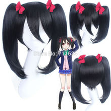 Love live ! Yazawa Niko black anime cosplay wig chip ponytails synthetic hair Heat resistance fibre + Wig cap 2024 - buy cheap