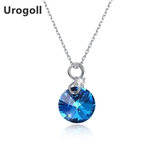 Genuine S925 Sterling Silver Fine Jewelry Trendy Round 3 Color Crystal Pendant Necklaces For Women Party Silver 925 Jewelry 2024 - buy cheap