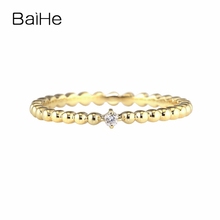 BAIHE однотонное кольцо из 14-каратного желтого золота (AU585) с круглой огранкой 0.02ct H/SI1-SI3, 100% натуральный бриллиант, обручальное женское модное Подарочное кольцо 2024 - купить недорого