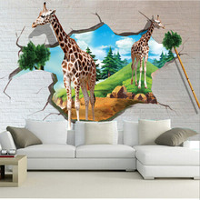 Custom 3D large  murals,3D stereo cartoon giraffe wallpaper papel de parede,living room sofa TV wall bedroom wall paper 2024 - buy cheap