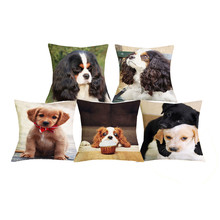 45x45cm Room Decoration Charles Spaniel Golden Retriever Print Square Pillow Case Linen Cushion Cover for Sofa Animal Pillowcase 2024 - buy cheap