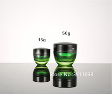 Jarra clásica de vidrio de alta calidad, recipiente de vidrio de color verde crema, tapa negra, 12 Uds., 15g, 50g 2024 - compra barato