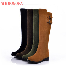 Brand New Quality Western Yellow Black Women Knee High Boots Vogue Med Heels Lady Dress Shoes WH903 Plus Big Size 10 43 2024 - buy cheap