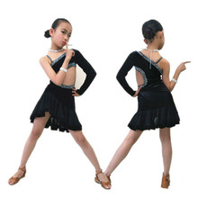 Shiny Rhinestone Girl Latin Dresses Elegant Black Ballroom Dancing Skirt Latin Dance Dress For Girls Competition Costumes 2024 - buy cheap