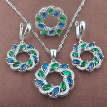 Captivating Green & Blue Zircon Women's Silver Color Jewelry Sets Necklace Pendant Earrings Ring TZ0379 2024 - buy cheap