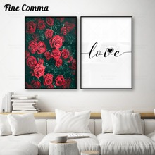 Póster de amor con rosa roja, cuadro en lienzo impreso para pared, decoración nórdica escandinava, arte para sala de estar y dormitorio 2024 - compra barato