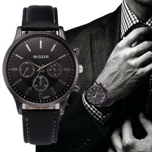 Relogio Ретро дизайн кожаный ремешок наручные часы мужские модные Черный Циферблат Бизнес Стиль аналоговые кварцевые часы Relogio Masculino 2024 - купить недорого