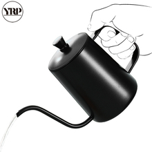 YRP 600 мл загустенный черный капельный чайник из нержавеющей стали, подвесное ухо бариста, чайник с длинным гусиной шеей и светодиодным носиком, чайник для чая 2024 - купить недорого