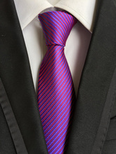 Традиционный роскошный полосатый галстук 8 см фиолетовый с красными полосками 2024 - купить недорого