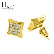 UWIN-pendientes de zirconia con forma cuadrada para hombre y mujer, joyería de color dorado y cobre, estilo Hip Hop, 10mm x 10mm 2024 - compra barato