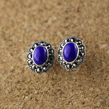 Piedra preciosa Natural Lapis 100% 925 pendientes de plata esterlina para las mujeres moda Estilo Vintage partido elegante pendientes joyería 2024 - compra barato