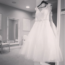 Vestido de noiva vintage, decote em v, branco, marfim, estilo vintage, comprimento até o pescoço, apliques 2024 - compre barato