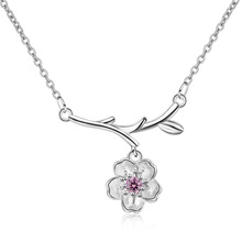 Colares e pingentes de flores de cereja com corrente, colar romântico de prata esterlina sakura com gargantilha colar de jóias 2024 - compre barato