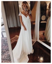 Boné mangas vestido de casamento 2021 v pescoço chiffon apliques sem costas praia vestido de noiva barato alta qualidade vestidos de casamento 2024 - compre barato