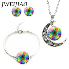 JWEIJIAO Fashion Jewelry Sets Colorful Sunflower Stud Earrings/Brecelet/Moon Pendant Necklace Flower Glass Dome Women Gift B327 2024 - buy cheap