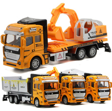 Carrinho de brinquedo escalado 1:48, caminhão basculante, brinquedo com escavador traseiro, presente para crianças 2024 - compre barato