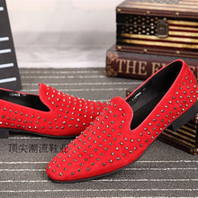 Studded Red Loafers Spring Designer Flats spike Shoes Mens Leather moccasins italian zapatos hombre size12 2024 - buy cheap