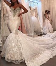 Lindo vestido de noiva com renda de sereia, luxuoso, sexy, com cauda destacável, vestido de noiva 2024 - compre barato