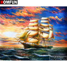 HOMFUN taladro cuadrado/redondo completo 5D DIY pintura de diamante "pintura de Barco" bordado punto de cruz 3D decoración del hogar regalo A11086 2024 - compra barato