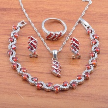 Color de plata conjunto de joyas mejor regalo rojo Zirconia para mujeres pendientes COLLAR COLGANTE anillos pulsera JS0544 2024 - compra barato