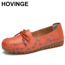 HOVINGE Women Casual Shoes Female Genuine Leather Printing Loafers Shoes Plus Size 41 42 Fashion Slip On Shallow Flats Shoes 2024 - buy cheap
