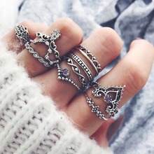 10 Pieces/Set  Bohemian Vintage Silver Mid Finger Bague Rings For Women Men Jewelry Rhinestone Crown Letters Rings Jewelry Gift 2024 - buy cheap