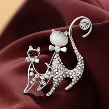 Cute Double Cat Brooch Pin Wedding Banquet Animal Exquisite Brooches For Women 2024 - buy cheap