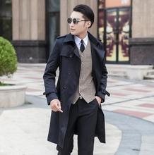 Весенне-осенние мужские тренчи, мужское двубортное длинное пальто, Мужская одежда, приталенное Мужское пальто цвета хаки, черного размера плюс, S - 9XL 2024 - купить недорого