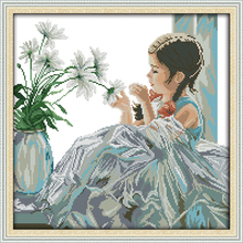 Girl With Flowers Portrait Needlework,Cross stitch,Sets For Embroidery kits, Patterns Counted Cross-Stitching,DIY Handmade 2024 - buy cheap