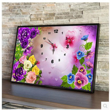 Pintura de mosaico bordado con diamantes, punto de cruz, reloj de pared completo, rosas púrpuras, Simple, moderno, bricolaje, 5D/3D, decoración, regalo 2024 - compra barato