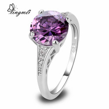lingmei Classic Design Round Cut Purple White CZ Silver Color Ring Size 6 7 8 9 10 11 12 13 Jewelry Gifts Wholesale 2024 - buy cheap