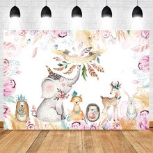 MOCSICKA Elephant Theme Baby Shower Photography Backdrops Animal Forest Pink Floral Background Party Banner Photo Booth Backdrop 2024 - buy cheap