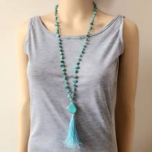 Fashion Simple Stone Pendant Tassel Long Necklace 2024 - buy cheap