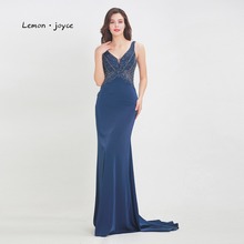 Женское вечернее платье Lemon joyce, темно-синее длинное вечернее платье с треугольным вырезом и открытой спинкой, с бусинами, большого размера, 2020 2024 - купить недорого