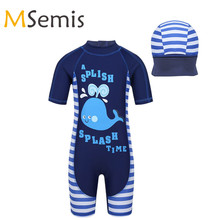 Maiô das crianças um pedaço terno de natação com boné tubarão/baleia impresso nadar bodysuit roupa de banho dos miúdos meninos 2024 - compre barato