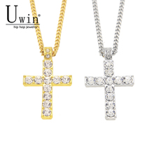 Hip Hop UWIN de cristal colgante de Cruz de diamante de imitación helado color oro y plata elegante collar sencillo envío de la gota 2024 - compra barato