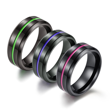 Горячая продажа крутые черные кольца для женщин и мужчин 8 мм ширина из нержавеющей стали свадебные кольца зеленый синий розовый паз кольцо 2024 - купить недорого