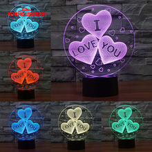 3D Lamp LED Touch Switch Table Night Light Heart Multicolor Cartoon Acrylic Illusion Room Atmosphere Lighting For Love Gift