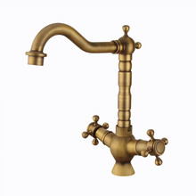 Bathroom Basin Faucet Antique Brass Sink Mixer Tap Hot & Cold Faucet Deck Mounted Dual Handle Lavatory Tap Crane Wholesale sales 2024 - buy cheap