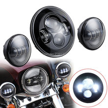 Motorcycle led Headlight 7'' 40W High/Low Beam and Black 4.5INCH 4-1/2'' 30W LED Fog Passing Auxiliary Spot Light For Harley 2024 - buy cheap