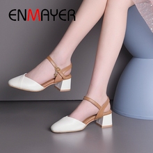 Enmayer-sapato casual feminino de salto quadrado, salto alto, bermuda redonda, cor sólida, tamanhos 34-43, ly1836, 2019 2024 - compre barato
