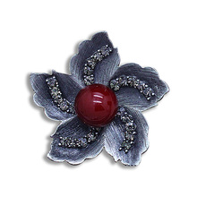 Iojoia vintage flor vermelha e cinza, broche elegante com pérolas simuladas, preto, cristal, strass, joias finas para mulheres 2024 - compre barato