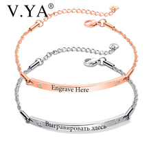 V. ya pulseira personalizada de aço inoxidável, pulseira simples gravada em ouro/ouro rosa, bracelete personalizado para amigos 2024 - compre barato